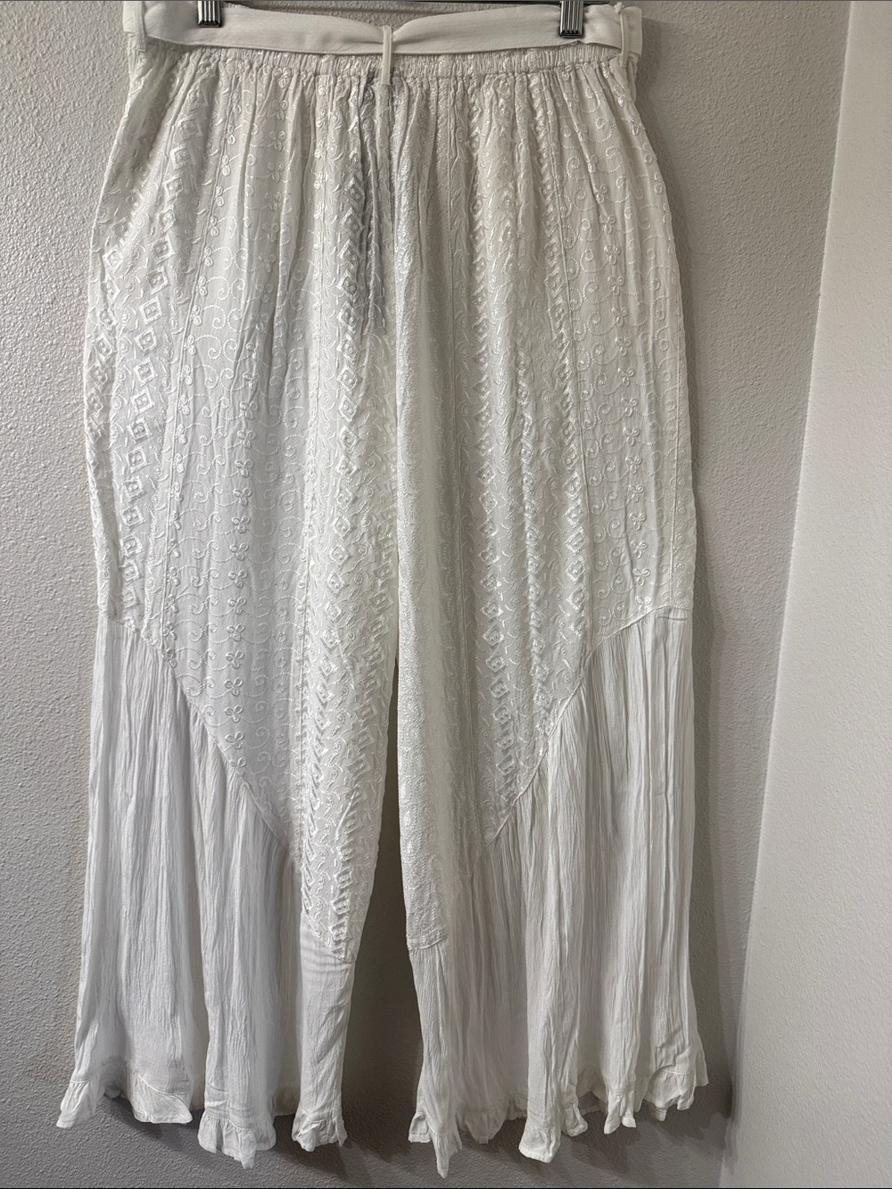 Young Threads White Embroidered Wide Leg Pants | Boho Cottagecore Resort XLG - Picture 2 of 8